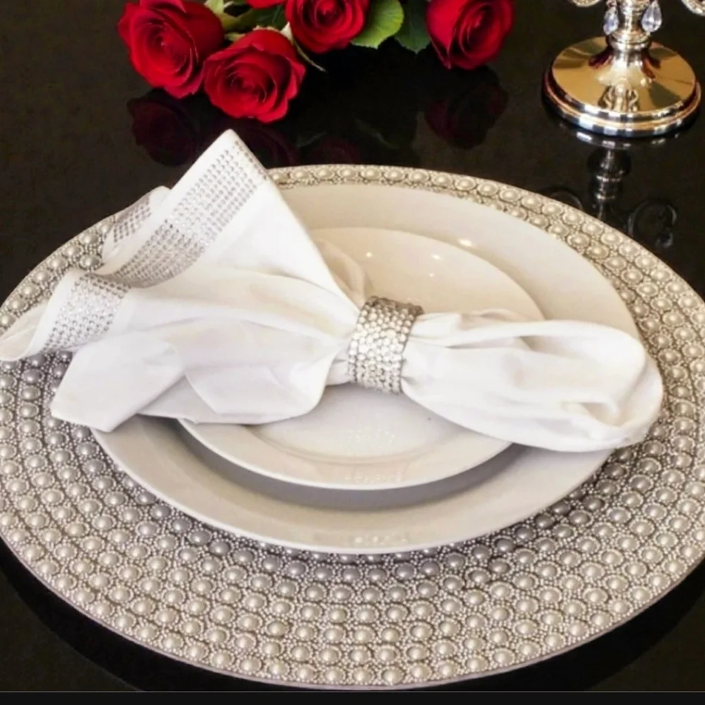 x4 Sparkles Home Luminous Elegant Pearl Shimmer Deluxe Rhinestone Placemats New